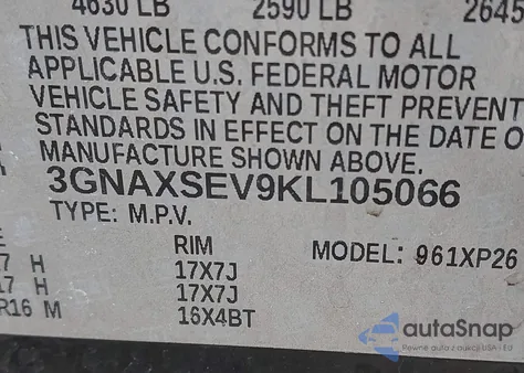 2019 Chevrolet Equinox Ls z USA, uszkodzony, nr VIN 3GNAXSEV9KL105066